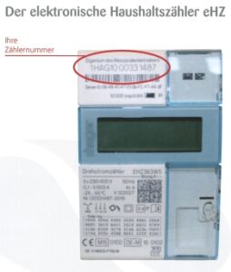 Stromzähler digital (Zählernummer) Ein digitaler Stromzähler mit Markierung der Zählernummer.